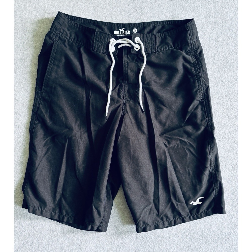 Hollister Men's Board Shorts 26 Black Drawstring‎ Swim Trunks Surf Beachwear